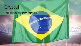  Presentation with race track - Slides featuring athlete posing with brazilian flag after victory against race track background and a seafoam green colored foreground