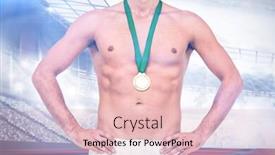  Presentation with gold medal - Slides consisting of athlete posing with gold medal on white background against composite image of american stadium background and a lemonade colored foreground