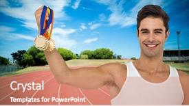  Presentation with white gold - Theme consisting of athlete posing with gold medals background and a coral colored foreground