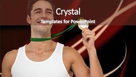  Presentation with black gold - Beautiful presentation theme featuring athlete posing with gold medals around his neck against black background backdrop and a tawny brown colored foreground