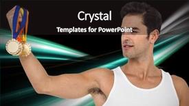  Presentation with black gold - Colorful presentation theme enhanced with athlete posing with gold medals against black background backdrop and a black colored foreground