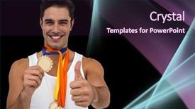  Presentation with gold black - Cool new presentation with athlete posing with gold medals around his neck against black background backdrop and a wine colored foreground