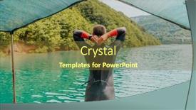  Presentation with triathlon - Presentation design consisting of athlete-putting-on-a-swimming background and a tawny brown colored foreground