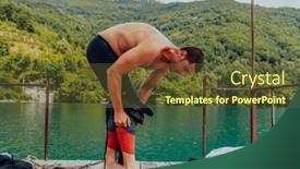  Presentation with triathlon - Slide deck consisting of athlete-putting-on-a-swimming background and a tawny brown colored foreground