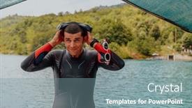  Presentation with triathlon - PPT layouts enhanced with athlete-putting-on-a-swimming background and a seafoam green colored foreground
