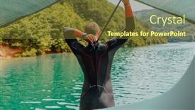  Presentation with triathlon - Presentation theme featuring athlete-putting-on-a-swimming background and a tawny brown colored foreground