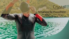  Presentation with triathlon - PPT theme consisting of athlete-putting-on-a-swimming background and a coral colored foreground