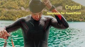  Presentation with triathlon - Presentation theme having athlete-putting-on-a-swimming background and a tawny brown colored foreground