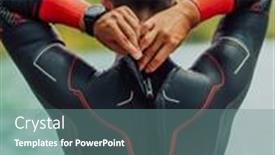  Presentation with triathlon - Presentation design enhanced with athlete-putting-on-a-swimming background and a seafoam green colored foreground
