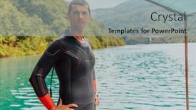  Presentation with triathlon - Presentation theme having athlete-putting-on-a-swimming background and a light gray colored foreground