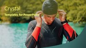  Presentation with triathlon - Presentation theme featuring athlete-putting-on-a-swimming background and a tawny brown colored foreground