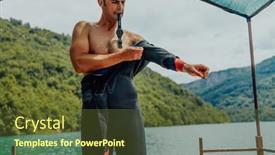  Presentation with triathlon - Presentation design consisting of athlete-putting-on-a-swimming background and a tawny brown colored foreground