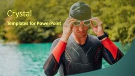  Presentation with triathlon - Slide set with athlete-putting-on-a-swimming background and a tawny brown colored foreground
