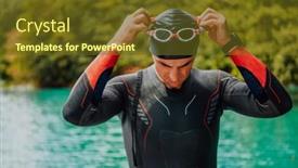  Presentation with triathlon - PPT layouts featuring athlete-putting-on-a-swimming background and a tawny brown colored foreground