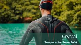  Presentation with triathlon - PPT theme consisting of athlete-putting-on-a-swimming background and a ocean colored foreground