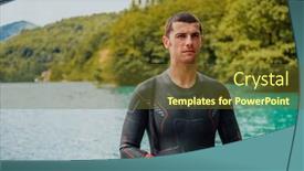  Presentation with triathlon - Presentation theme with athlete-putting-on-a-swimming background and a tawny brown colored foreground