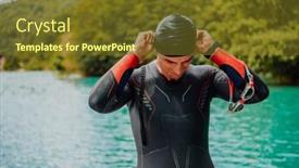  Presentation with triathlon - Presentation design featuring athlete-putting-on-a-swimming background and a tawny brown colored foreground