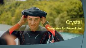  Presentation with triathlon - Slide deck consisting of athlete-putting-on-a-swimming background and a tawny brown colored foreground