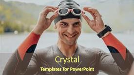  Presentation with triathlon - PPT theme featuring athlete-putting-on-a-swimming background and a violet colored foreground