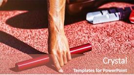  Presentation with running race - Presentation design featuring relays - female athlete ready to start background and a coral colored foreground