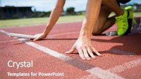  Presentation with race track - PPT theme enhanced with relays - athlete ready to start background and a coral colored foreground