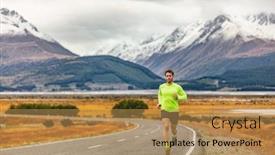  Presentation with amazing race - Cool new PPT layouts with athlete-runner-running-road-race backdrop and a coral colored foreground