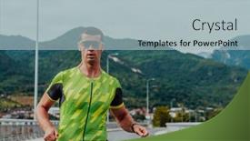  Presentation with marathon - Presentation theme consisting of athlete-running-a-marathon background and a light blue colored foreground