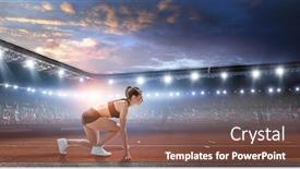  Presentation with running race - Amazing presentation design having athlete-running-race-mixed-media backdrop and a tawny brown colored foreground