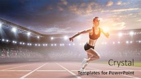  Presentation with running race - Presentation design with athlete-running-race-mixed-media background and a soft green colored foreground