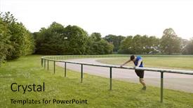  Presentation with stretching - Slide deck featuring athlete stretching at running track background and a gold colored foreground