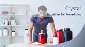  Presentation with protein - Cool new slide deck with athlete tasting new protein supplements for better muscles backdrop and a sky blue colored foreground