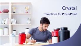  Presentation with supplements - Audience pleasing slide set consisting of athlete tasting new protein supplements backdrop and a sky blue colored foreground