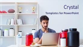  Presentation with protein - Slide set having athlete tasting new protein supplements background and a sky blue colored foreground