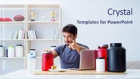  Presentation with supplements - Slide set consisting of athlete tasting new protein supplements background and a sky blue colored foreground