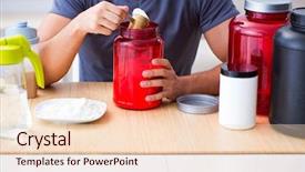  Presentation with protein - Colorful slide deck enhanced with athlete tasting new protein supplements backdrop and a lemonade colored foreground