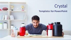  Presentation with protein - Amazing PPT theme having athlete tasting new protein supplements backdrop and a sky blue colored foreground