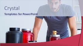  Presentation with supplements - Slide deck enhanced with athlete tasting new protein supplements for better muscles background and a sky blue colored foreground