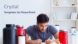  Presentation with protein - PPT theme with athlete tasting new protein supplements for better muscles background and a sky blue colored foreground