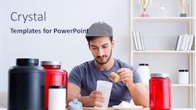  Presentation with protein - Colorful presentation theme enhanced with athlete tasting new protein supplements for better muscles backdrop and a sky blue colored foreground
