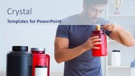  Presentation with protein - Colorful PPT layouts enhanced with athlete-tasting-new-protein-supplements backdrop and a sky blue colored foreground