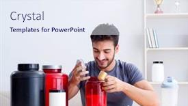  Presentation with supplements - Colorful slide deck enhanced with athlete-tasting-new-protein-supplements backdrop and a sky blue colored foreground