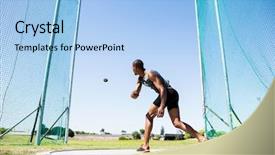  Presentation with athlete - Beautiful presentation theme featuring athlete throwing discus in stadium backdrop and a light blue colored foreground