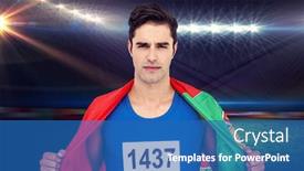  Presentation with wrapped flag - Presentation theme with athlete with american flag wrapped around his body against rugby stadium background and a teal colored foreground