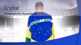  Presentation with wrapped flag - PPT layouts consisting of athlete with brazilian flag wrapped around his body against sports arena background and a light blue colored foreground