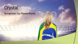  Presentation with wrapped flag - PPT layouts with athlete with brazilian flag wrapped around her body against race track background and a teal colored foreground