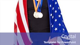  Presentation with gold medal - Audience pleasing PPT layouts consisting of athlete with game gold medal backdrop and a ocean colored foreground
