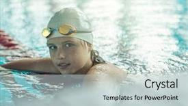  Presentation with swimming - Colorful PPT theme enhanced with athlete with goggles after training backdrop and a light gray colored foreground