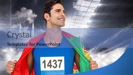  Presentation with wrapped flag - Colorful PPT layouts enhanced with athlete-with-portugal-flag-wrapped backdrop and a teal colored foreground