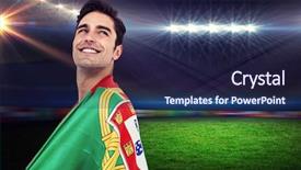  Presentation with wrapped flag - Cool new presentation theme with athlete with portuguese flag wrapped around his body against rugby stadium backdrop and a wine colored foreground