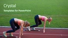  Presentation with race track - Colorful presentation theme enhanced with athlete-woman-group-running backdrop and a tawny brown colored foreground